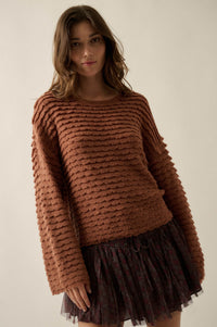Slow Days Scalloped Ribbed Knit Wide-Sleeve Sweater - ShopPromesa