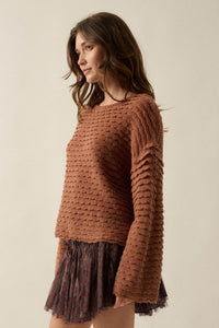 Slow Days Scalloped Ribbed Knit Wide-Sleeve Sweater - ShopPromesa