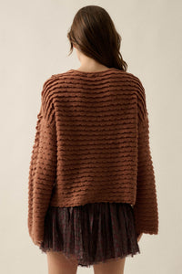 Slow Days Scalloped Ribbed Knit Wide-Sleeve Sweater - ShopPromesa