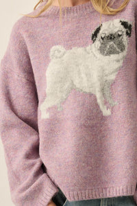 Pug Life Dog-Motif Crewneck Drop-Shoulder Sweater - ShopPromesa