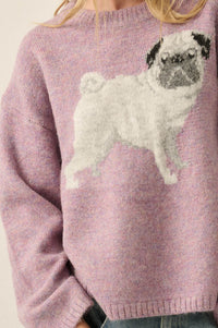 Pug Life Dog-Motif Crewneck Drop-Shoulder Sweater - ShopPromesa