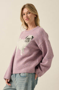 Pug Life Dog-Motif Crewneck Drop-Shoulder Sweater - ShopPromesa