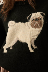 Pug Life Dog-Motif Crewneck Drop-Shoulder Sweater - ShopPromesa