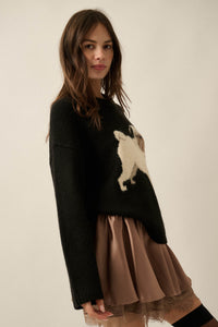 Pug Life Dog-Motif Crewneck Drop-Shoulder Sweater - ShopPromesa