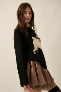 Pug Life Dog-Motif Crewneck Drop-Shoulder Sweater - ShopPromesa