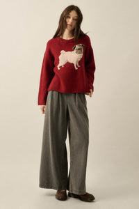 Pug Life Dog-Motif Crewneck Drop-Shoulder Sweater - ShopPromesa