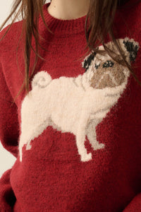 Pug Life Dog-Motif Crewneck Drop-Shoulder Sweater - ShopPromesa