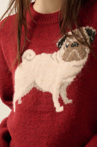 Pug Life Dog-Motif Crewneck Drop-Shoulder Sweater - ShopPromesa