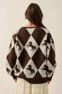 Show Pony Horse-Motif Diamond Check Sweater - ShopPromesa