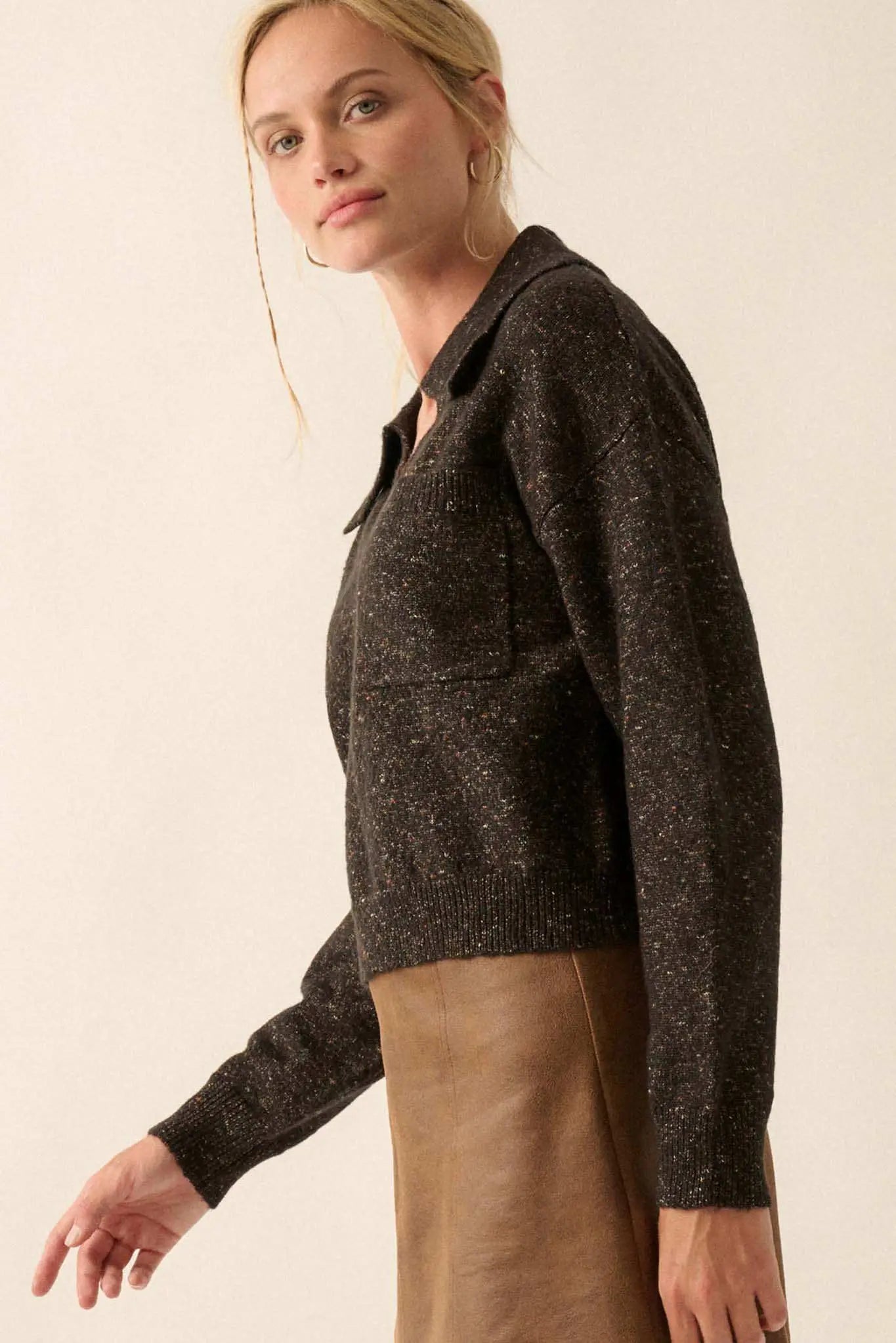 Celebrate Life Confetti Knit Pocket Polo Sweater - ShopPromesa