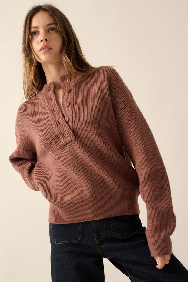 Say Anything Ribbed Knit Henley Sweater - ShopPromesa