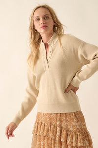 Say Anything Ribbed Knit Henley Sweater - ShopPromesa