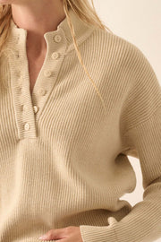 Say Anything Ribbed Knit Henley Sweater - ShopPromesa