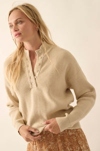 Say Anything Ribbed Knit Henley Sweater - ShopPromesa