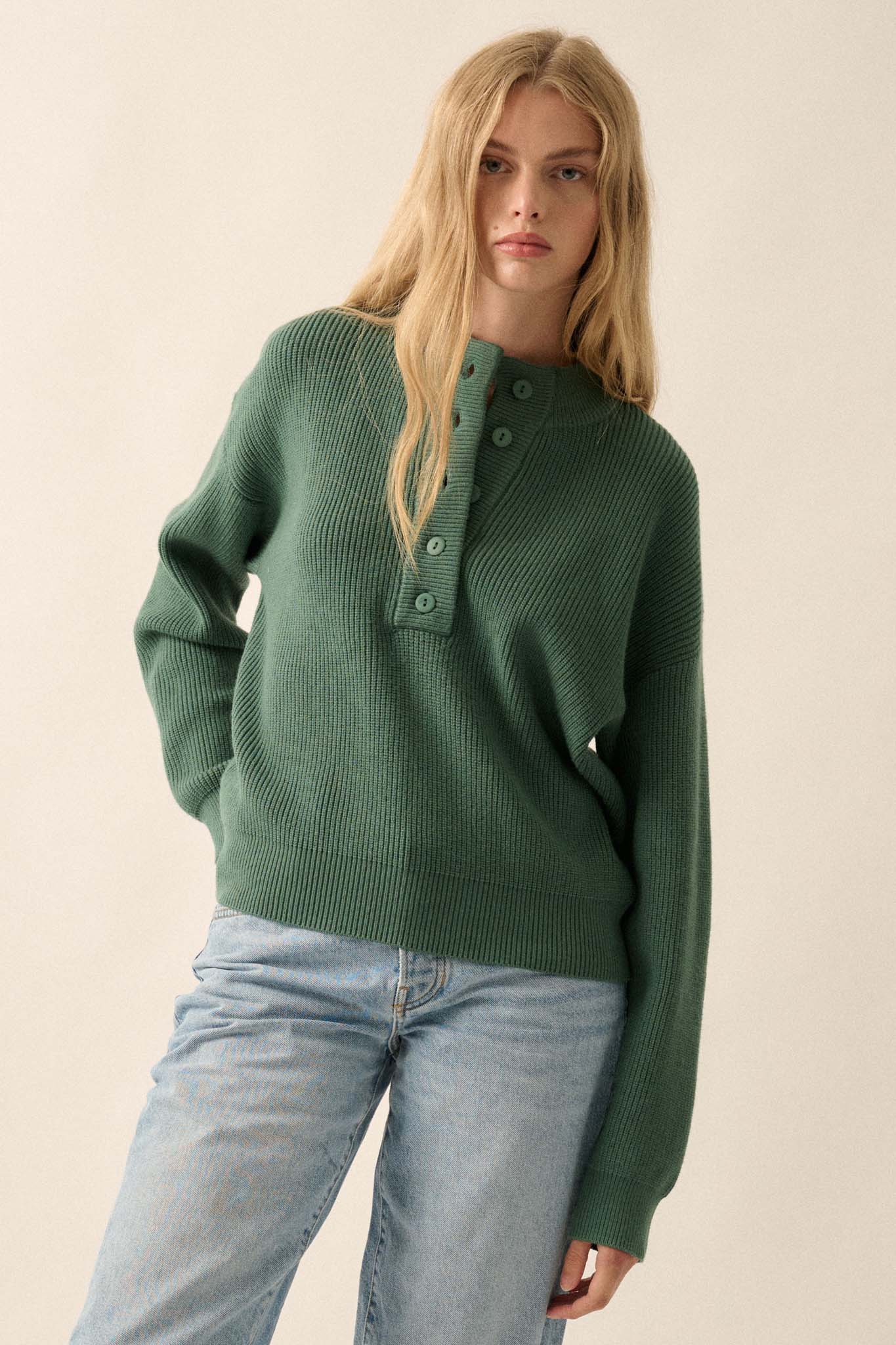 Say Anything Ribbed Knit Henley Sweater - ShopPromesa