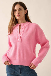 Say Anything Ribbed Knit Henley Sweater - ShopPromesa