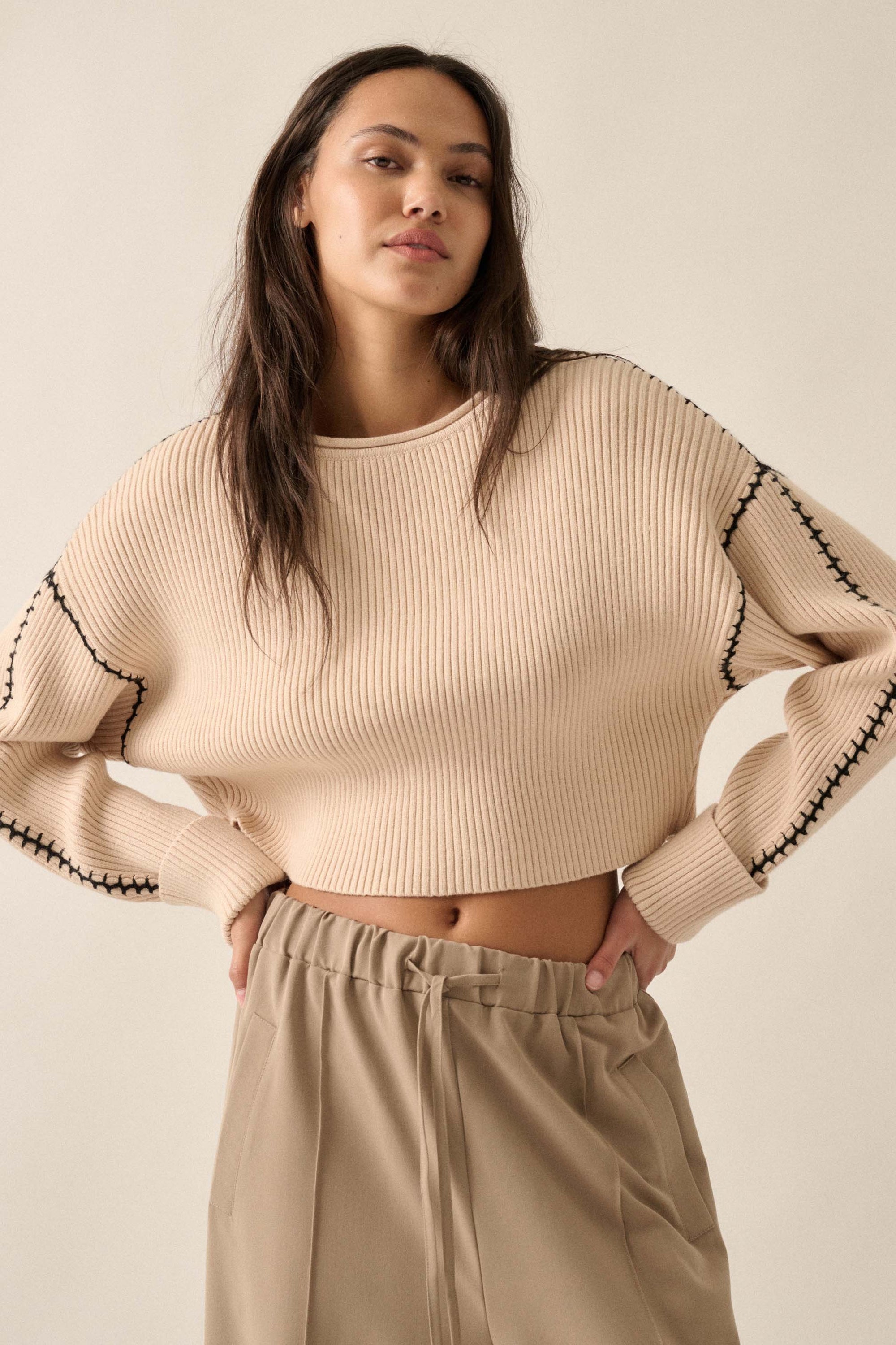 Stitch Perfect Cropped Blanket Stitch Sweater