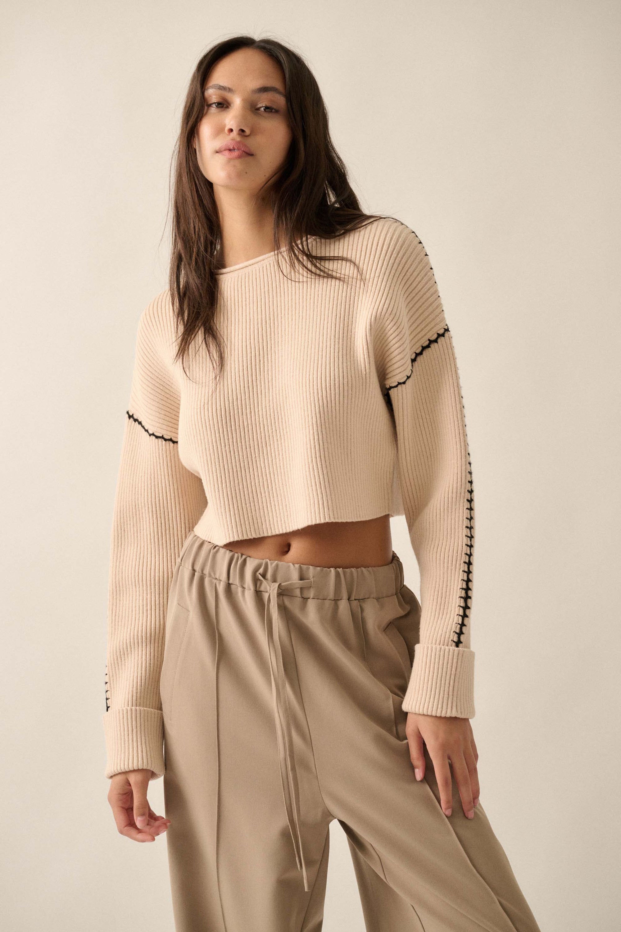 Stitch Perfect Cropped Blanket Stitch Sweater