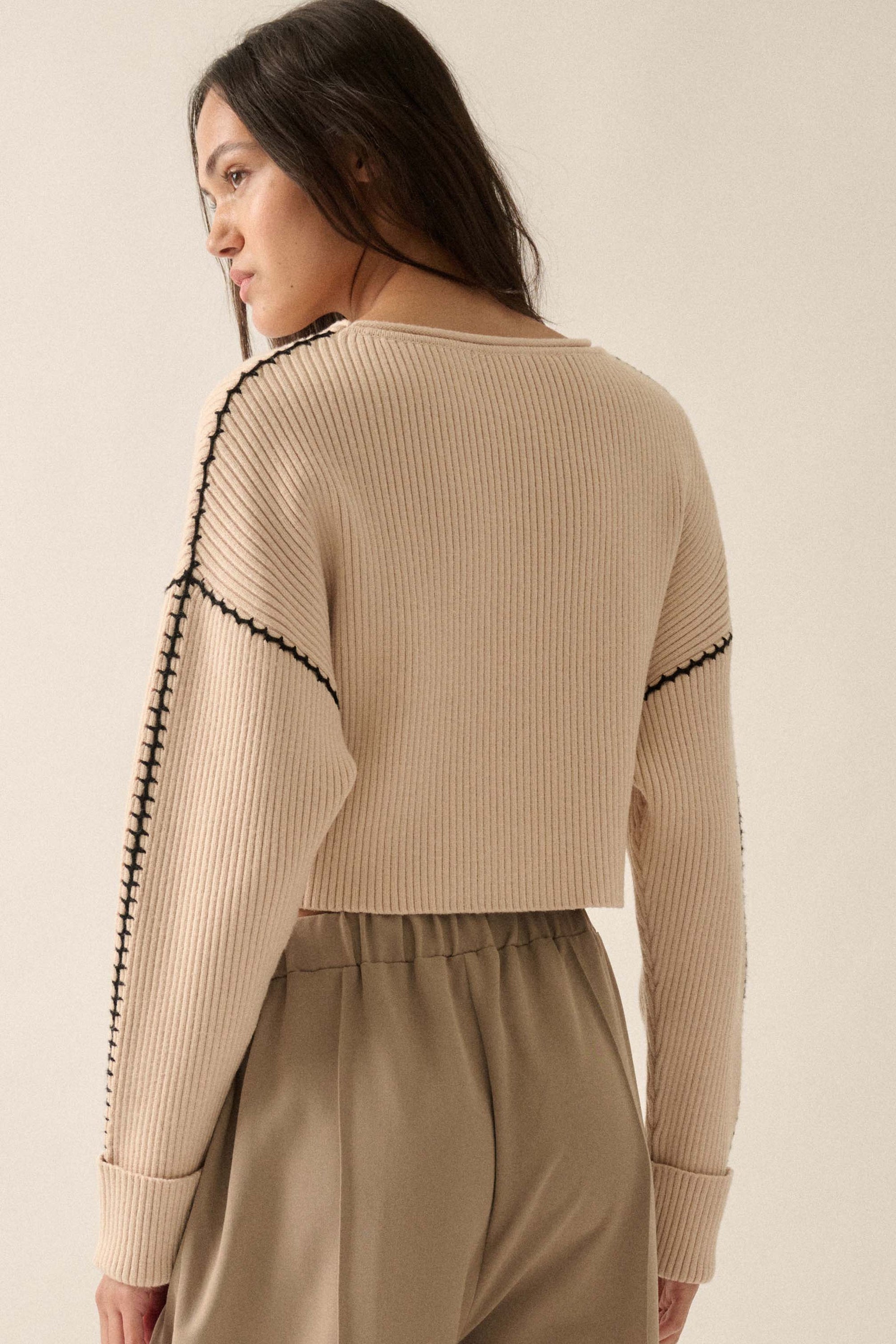 Stitch Perfect Cropped Blanket Stitch Sweater