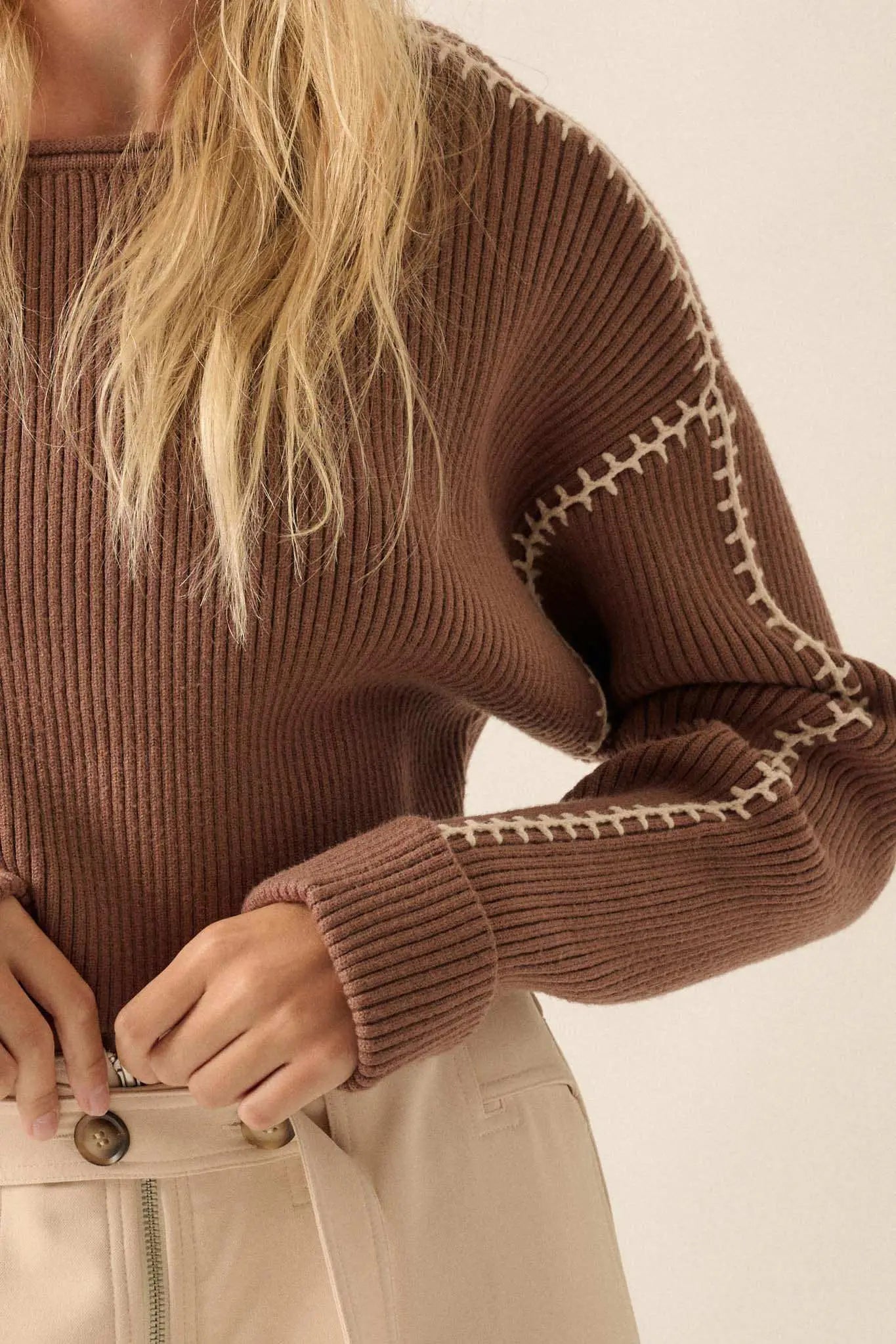 Stitched Up Cropped Blanket Stitch Sweater Stitched Up Cropped Blanket Stitch Sweater