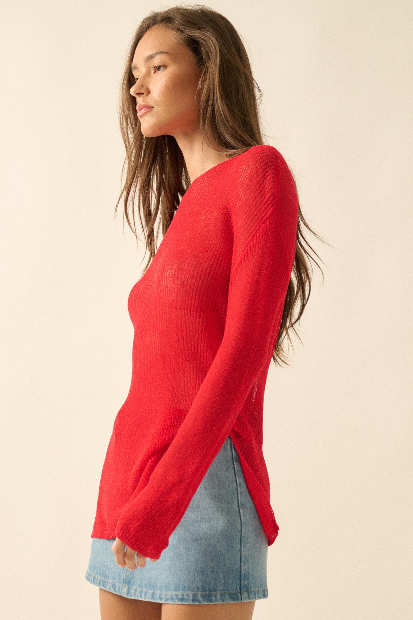 Sheer We Go Lightweight Knit Loose-Fit Sweater
