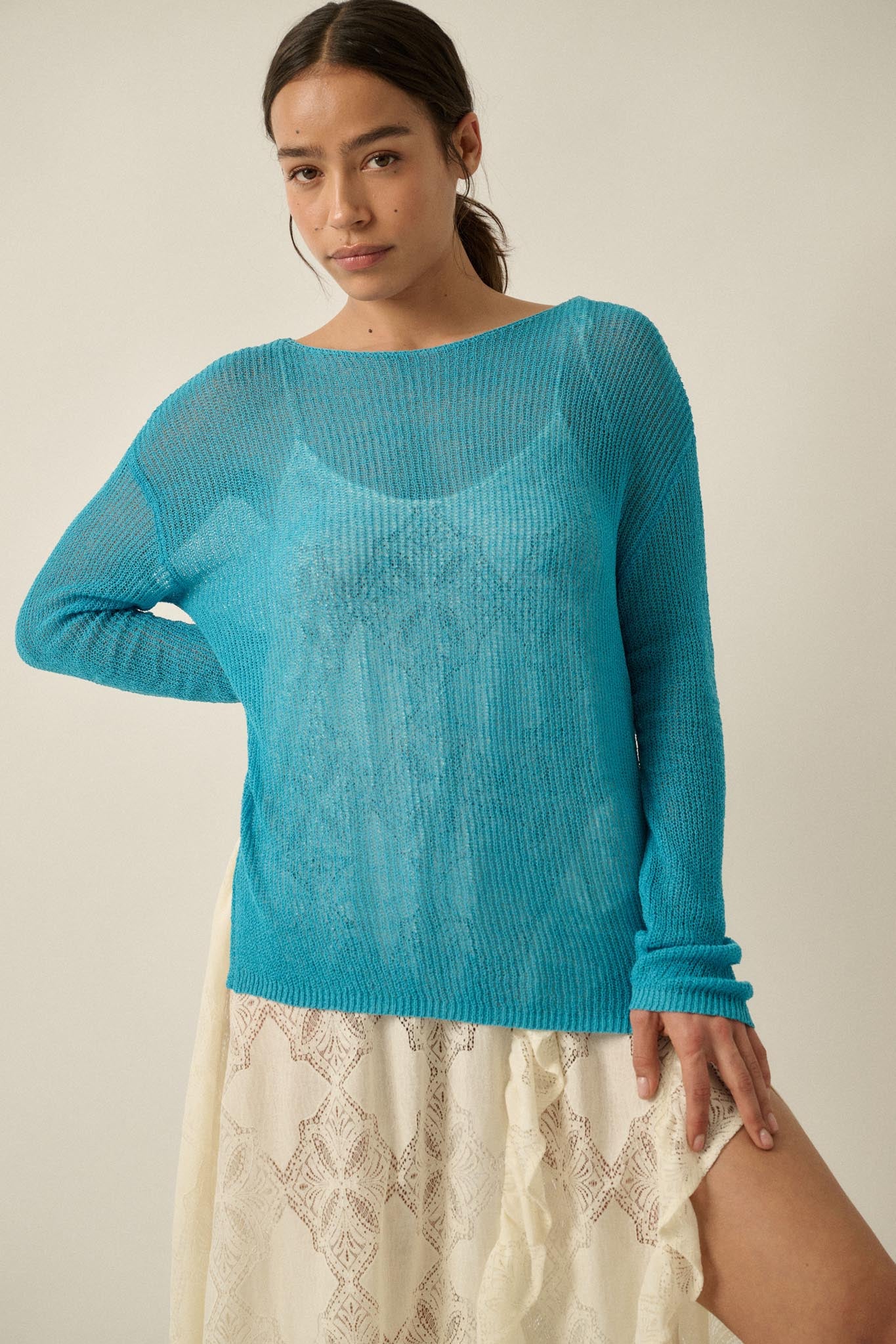 Sheer We Go Lightweight Knit Loose-Fit Sweater
