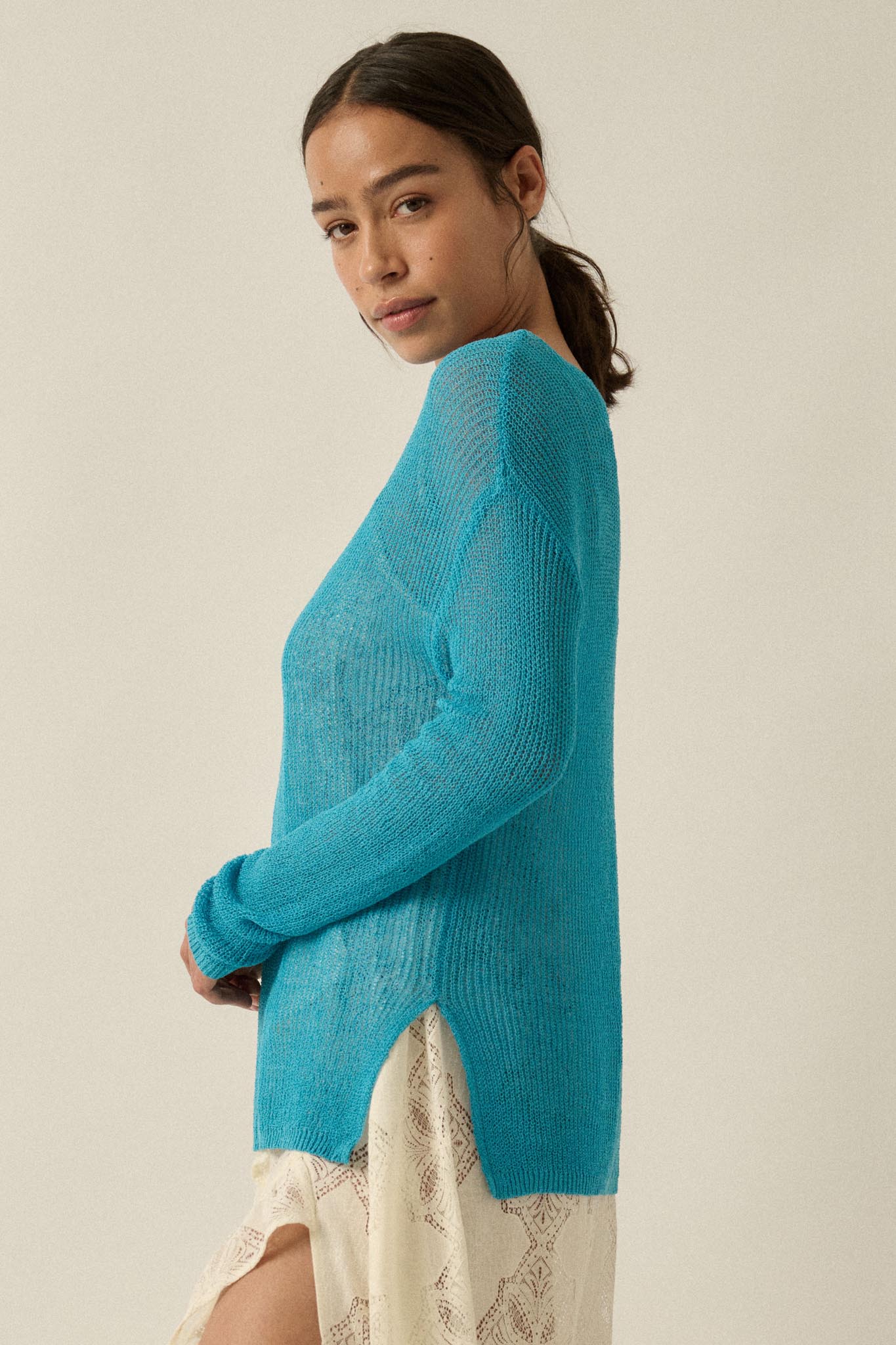 Sheer We Go Lightweight Knit Loose-Fit Sweater