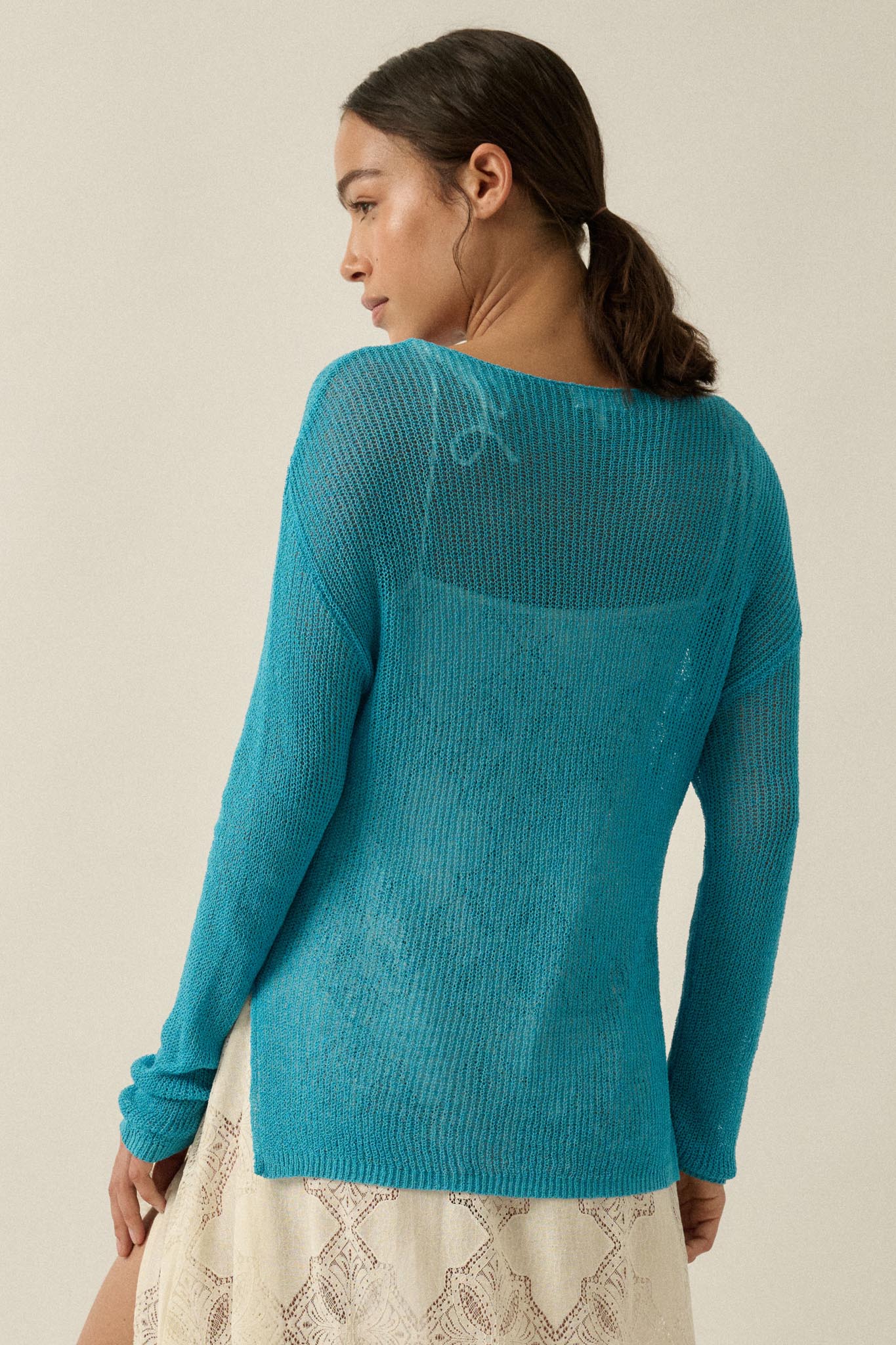 Sheer We Go Lightweight Knit Loose-Fit Sweater