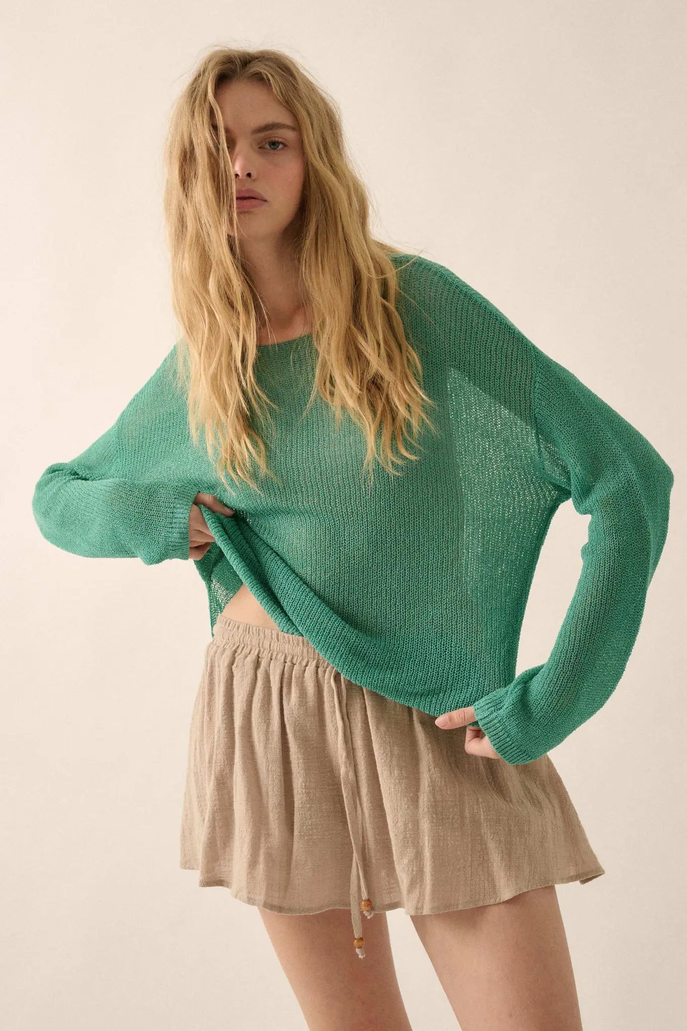 Sheer We Go Lightweight Knit Loose-Fit Sweater