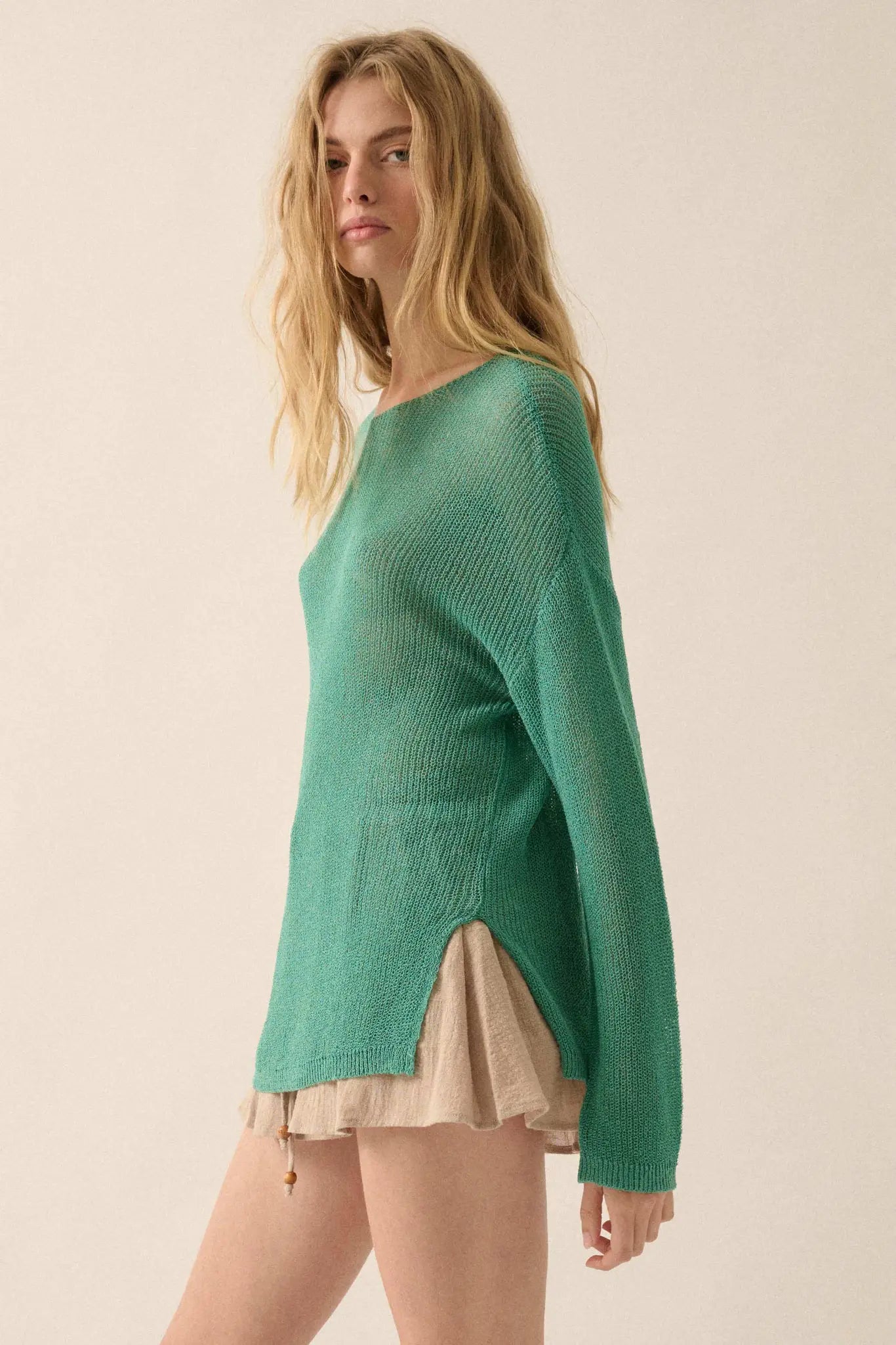 Sheer We Go Lightweight Knit Loose-Fit Sweater