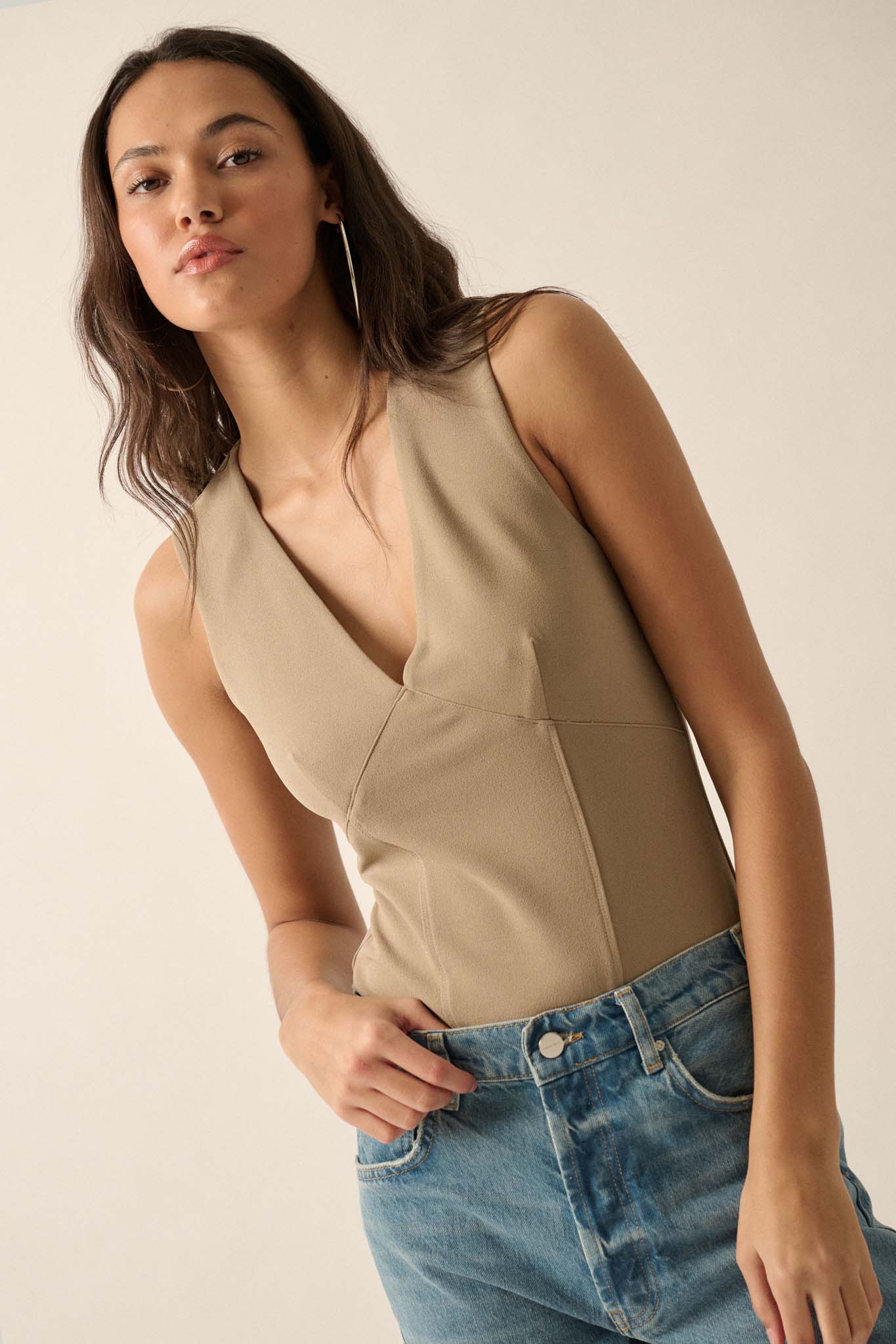 Essential Trends Solid Crepe Contour Bodysuit - ShopPromesa