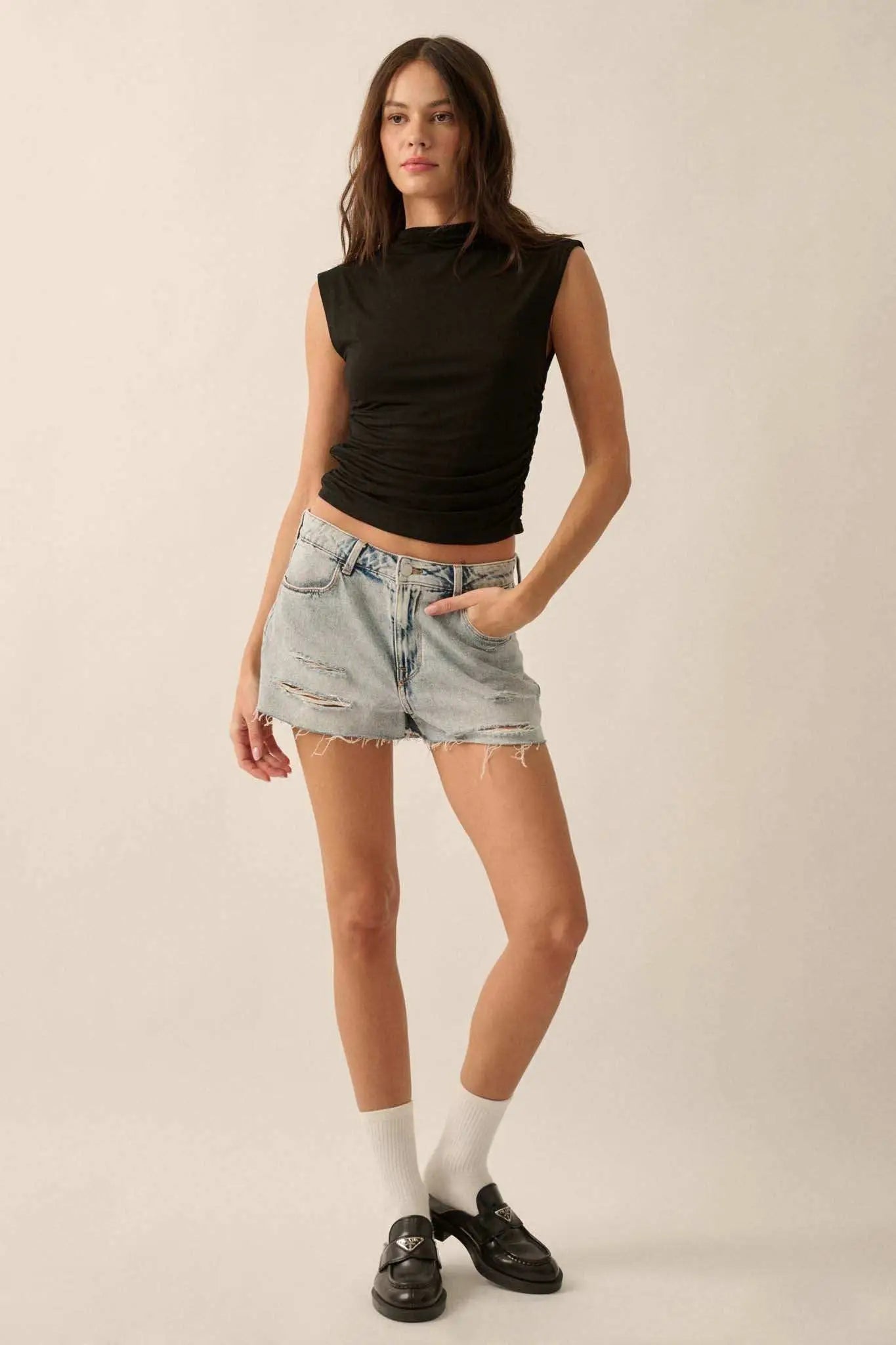 Essential Trends Ruched Sleeveless Mock-Neck Top - ShopPromesa