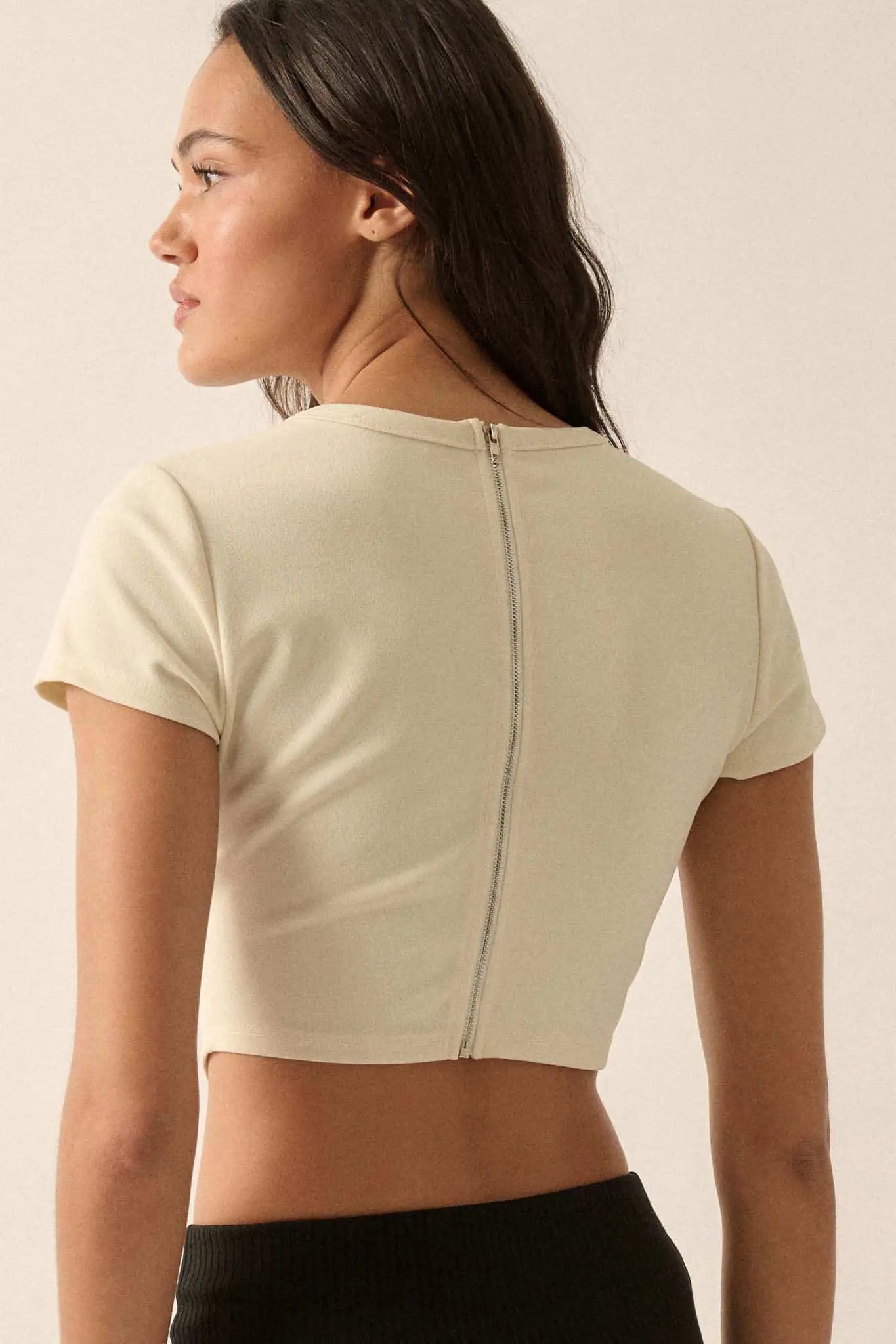 Essential Trends Solid Crepe Cropped Corset Tee - ShopPromesa