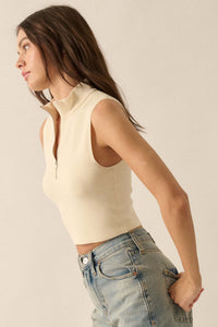 Quiet Strength Half-Zip Cropped Mock-Neck Tank Top - ShopPromesa