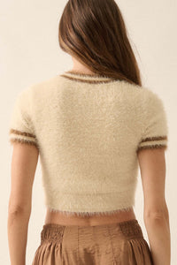 Bow Me Away Fuzzy Knit Short-Sleeve Sweater - ShopPromesa