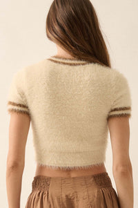 Bow Me Away Fuzzy Knit Short-Sleeve Sweater - ShopPromesa