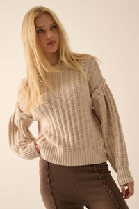 Gracious Heart Chunky Knit Pleated-Sleeve Sweater - ShopPromesa