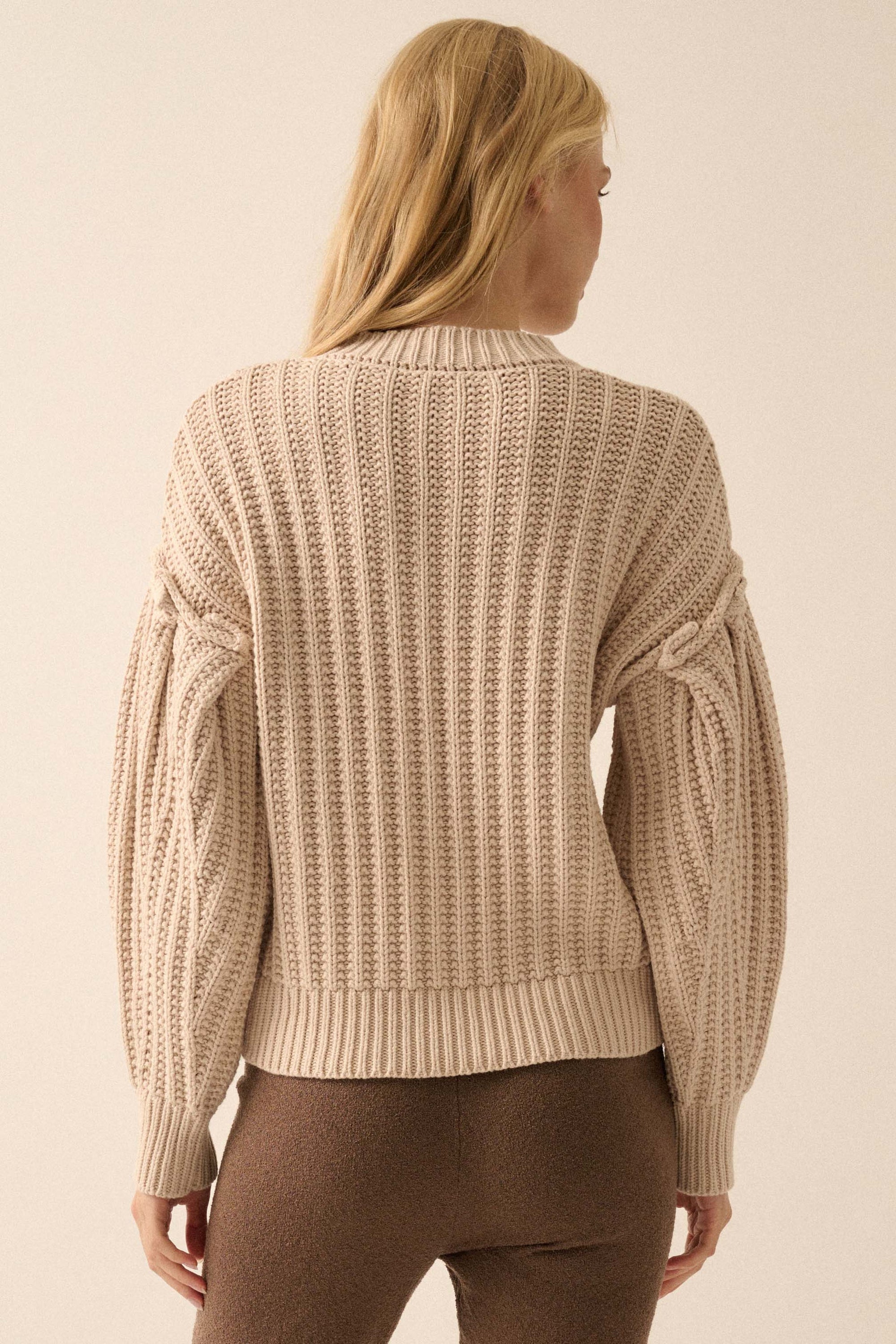 Gracious Heart Chunky Knit Pleated-Sleeve Sweater - ShopPromesa