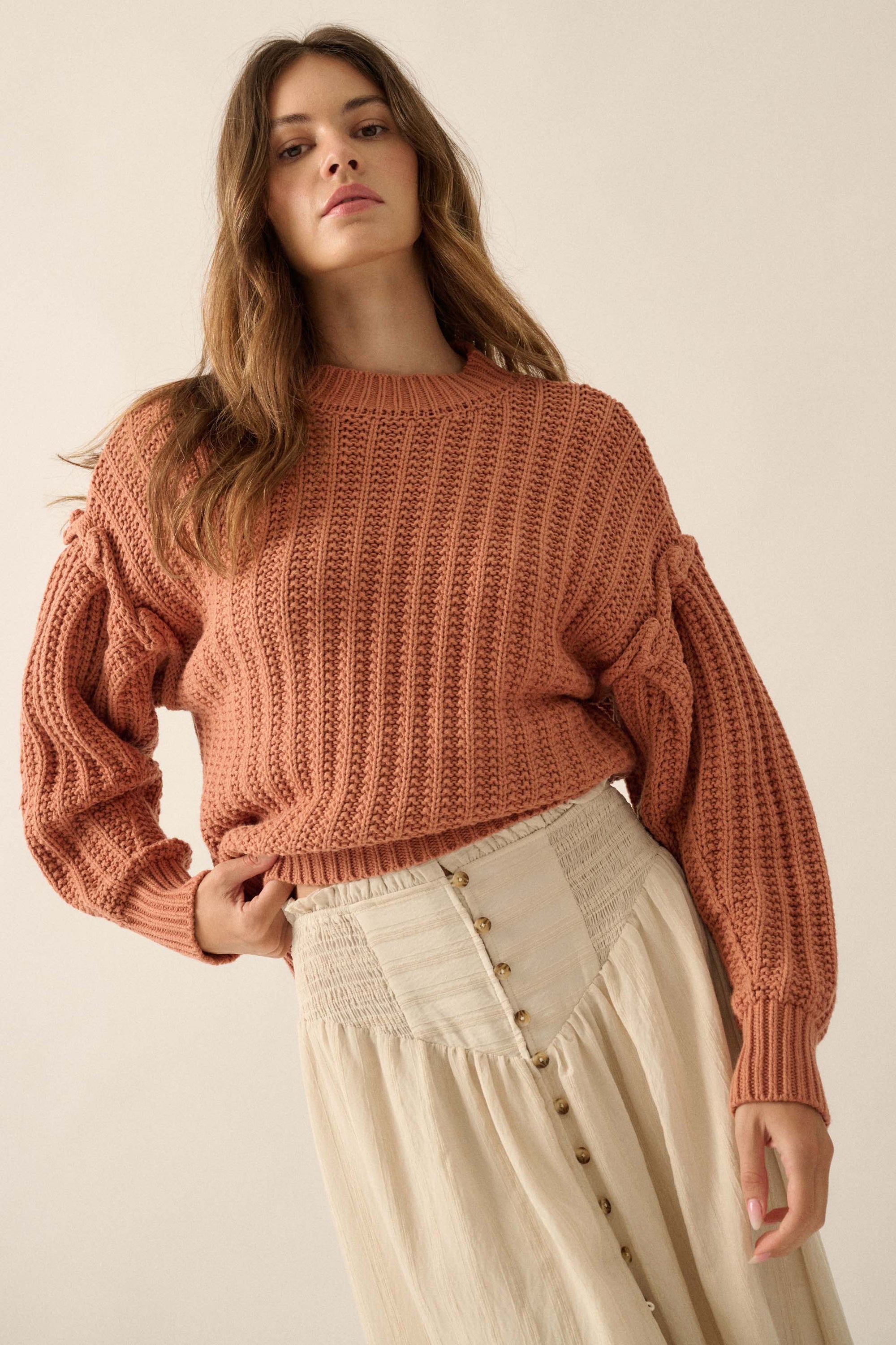 Gracious Heart Chunky Knit Pleated-Sleeve Sweater - ShopPromesa