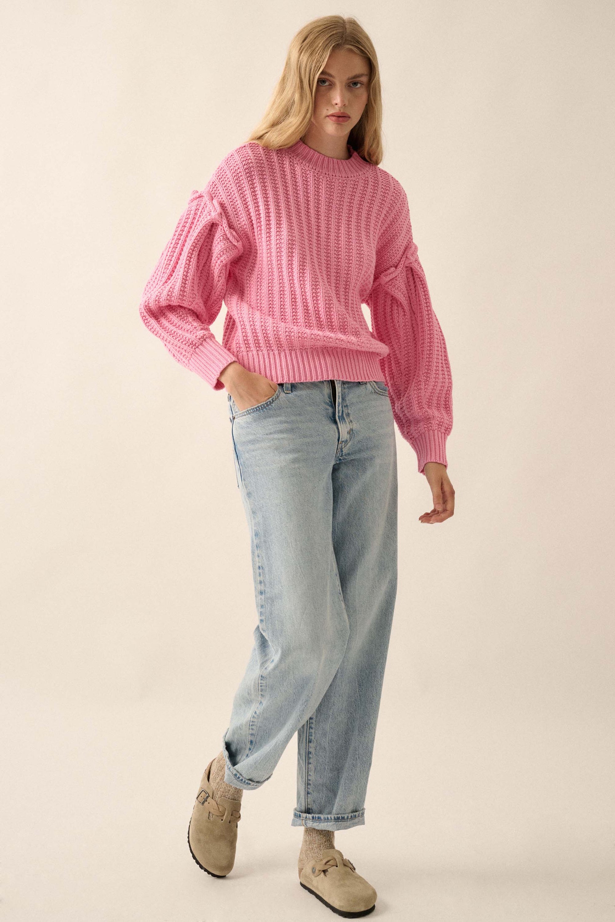 Gracious Heart Chunky Knit Pleated-Sleeve Sweater - ShopPromesa