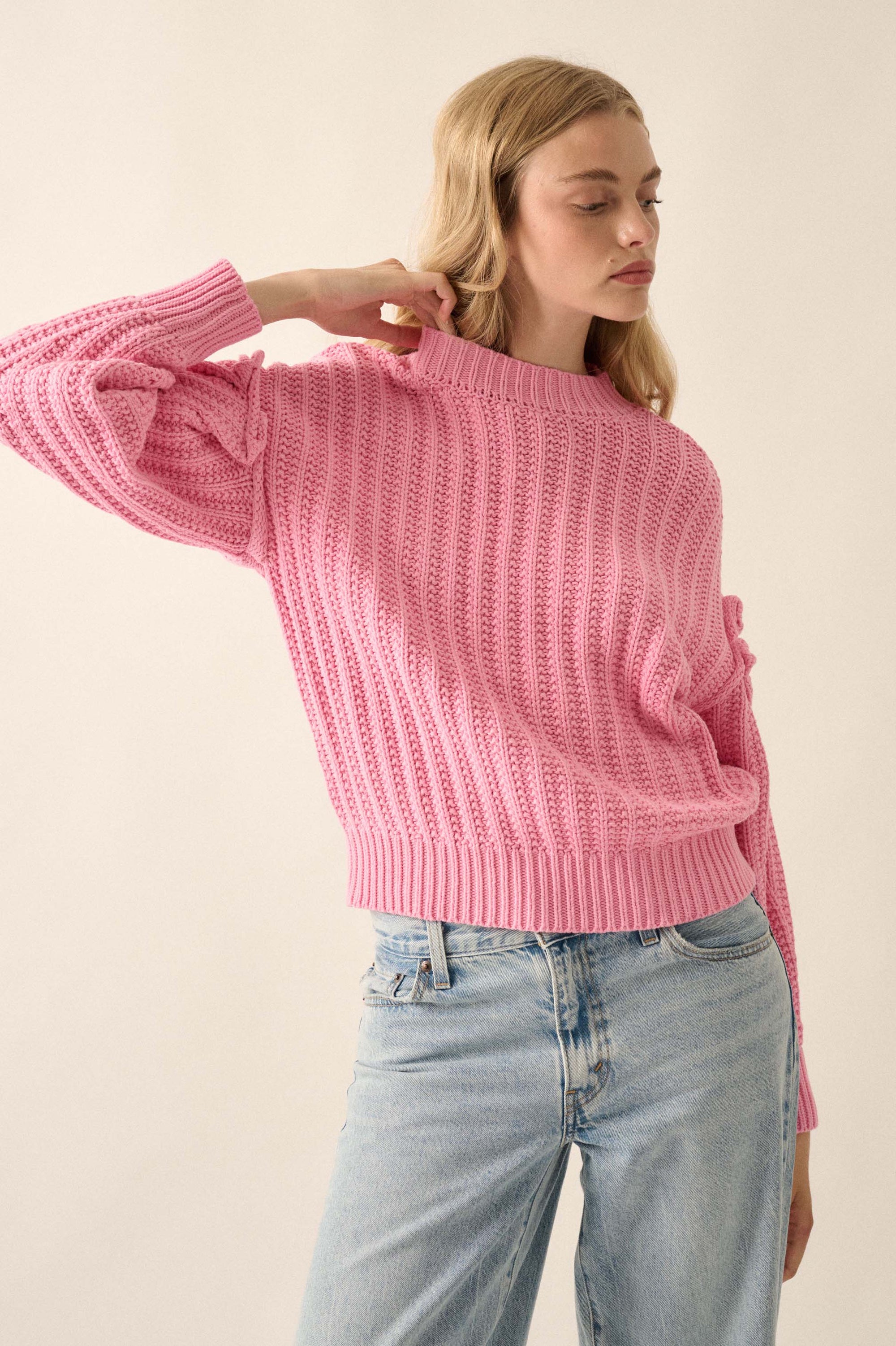 Gracious Heart Chunky Knit Pleated-Sleeve Sweater - ShopPromesa