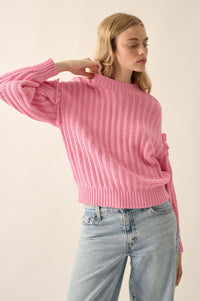 Gracious Heart Chunky Knit Pleated-Sleeve Sweater - ShopPromesa