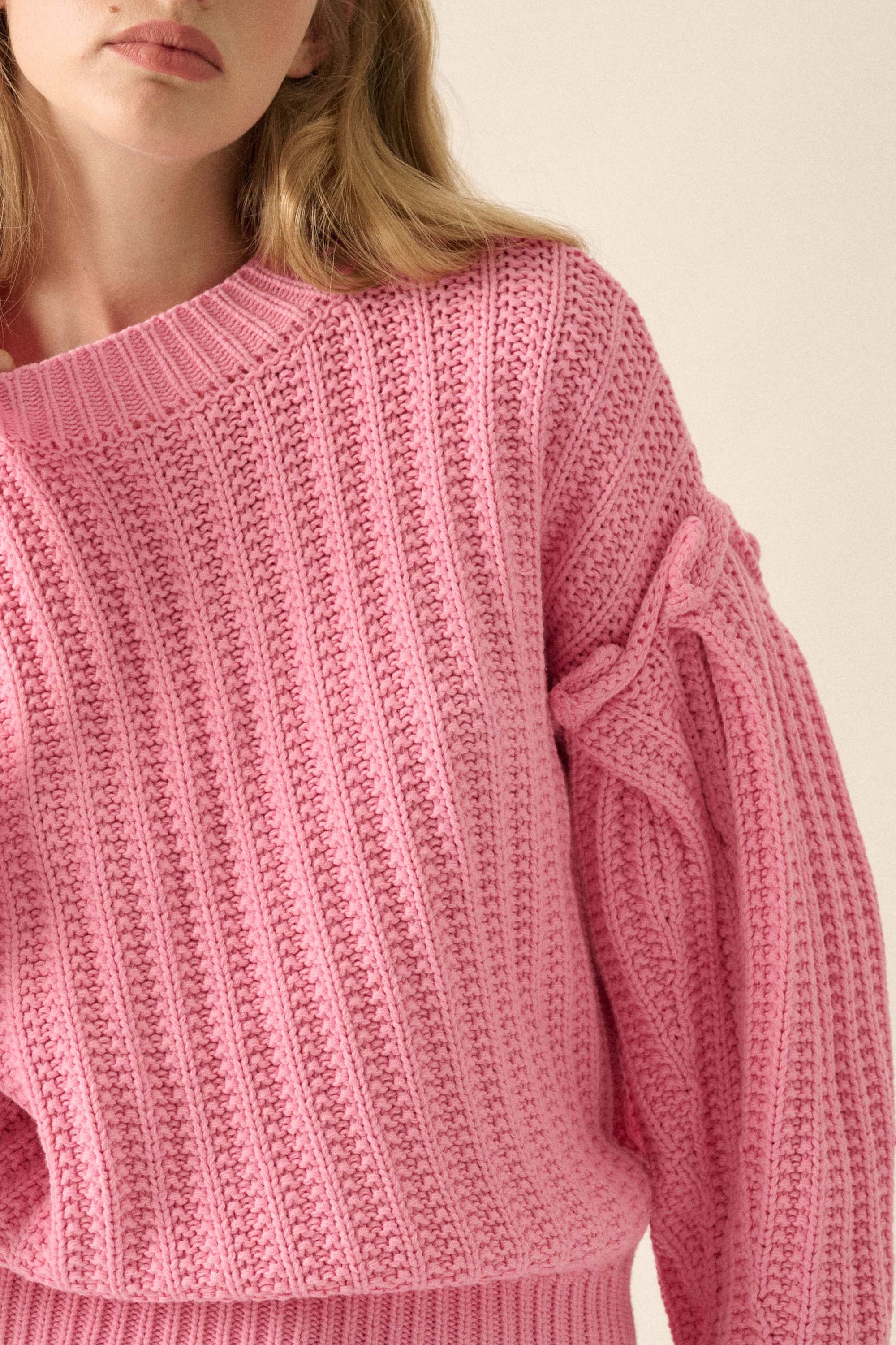 Gracious Heart Chunky Knit Pleated-Sleeve Sweater - ShopPromesa