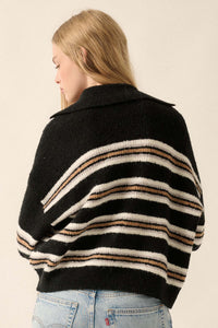 First in Line Striped Split-Neck Collared Sweater - ShopPromesa