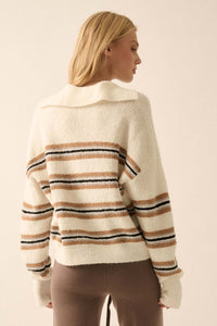 First in Line Striped Split-Neck Collared Sweater - ShopPromesa