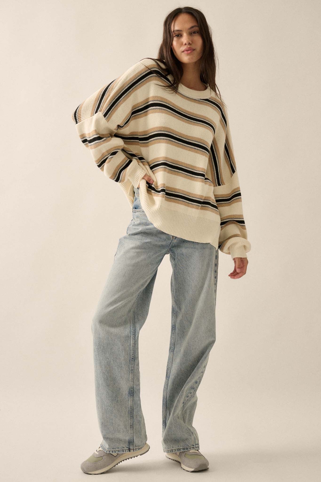 Walk the Line Oversized Striped Knit Sweater - ShopPromesa