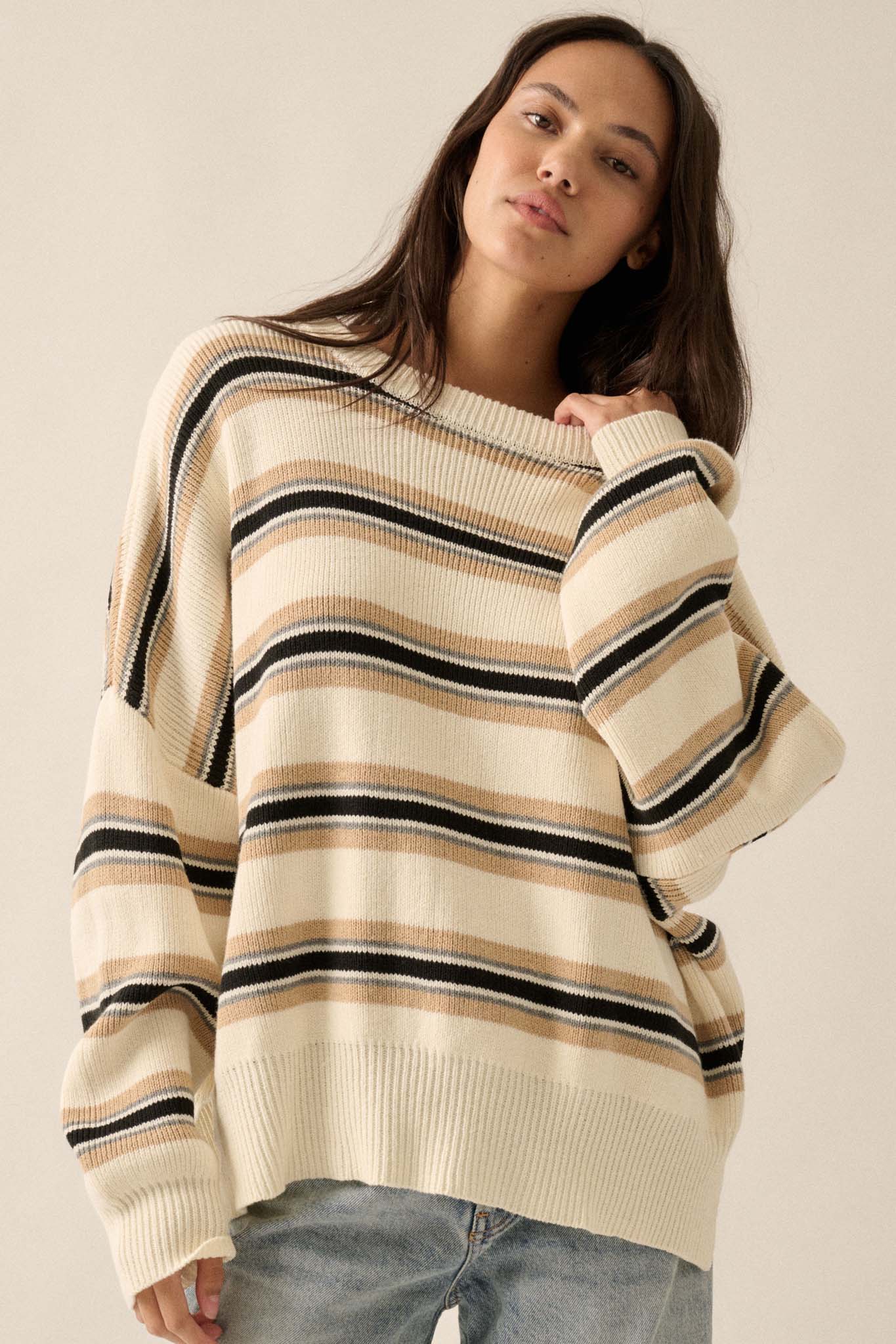 Walk the Line Oversized Striped Knit Sweater - ShopPromesa