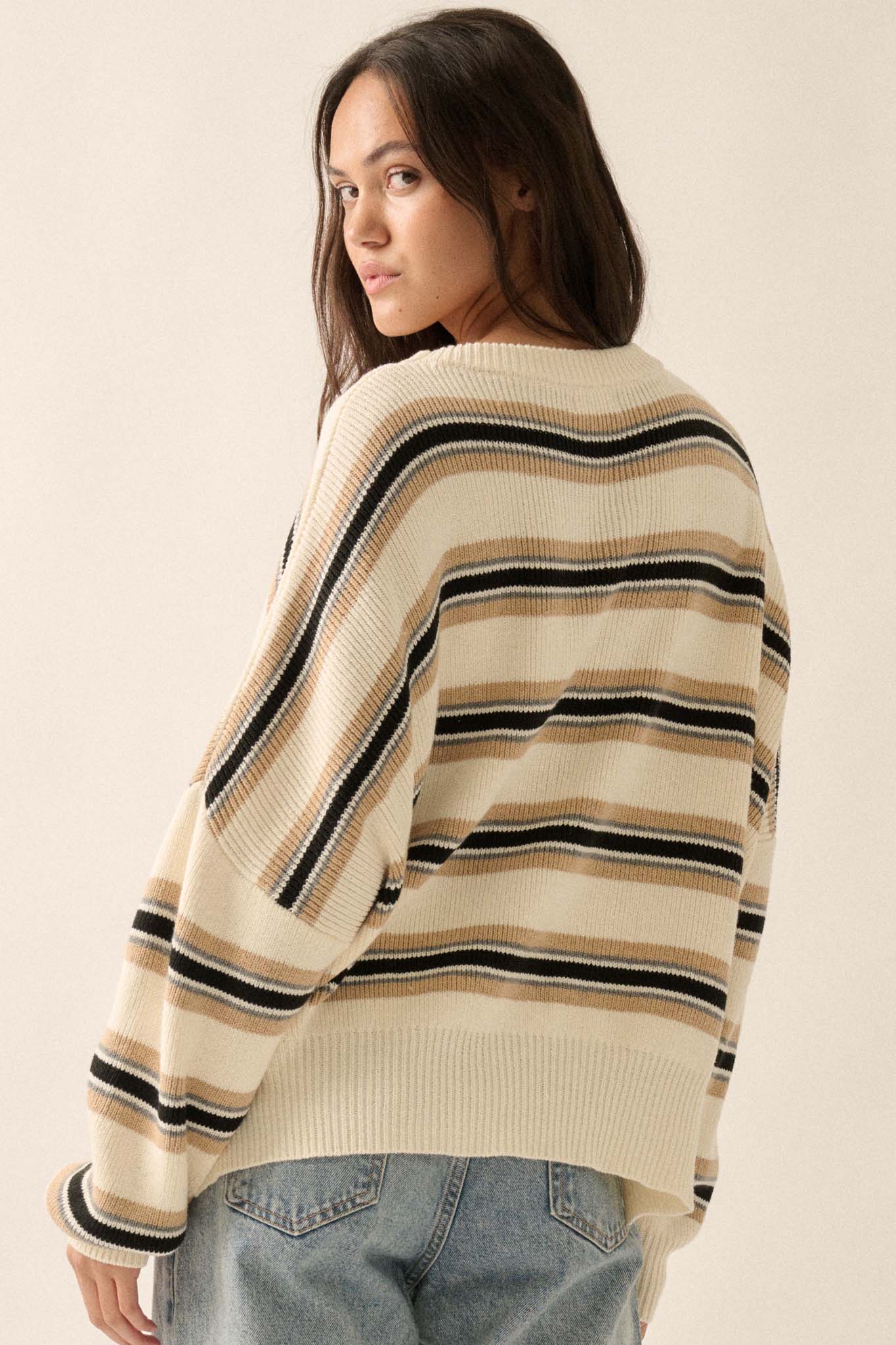 Walk the Line Oversized Striped Knit Sweater - ShopPromesa