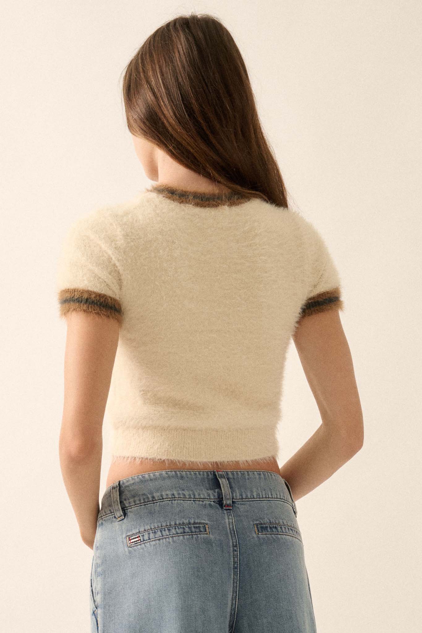 Bunny Slope Fuzzy Knit Short-Sleeve Alpine Sweater - ShopPromesa