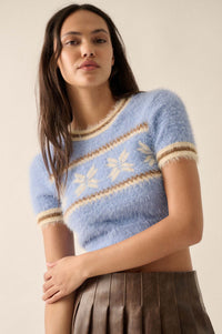 Bunny Slope Fuzzy Knit Short-Sleeve Alpine Sweater - ShopPromesa